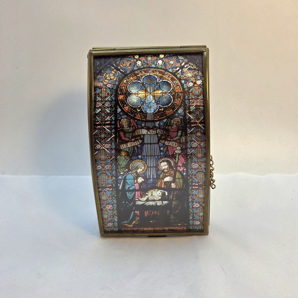 Glass And Metal Trinket Box Nativity Scene 5x3x 2” Mexico Via Vermont Religious